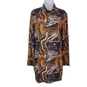 SHEIN Sxy Black & Gold Long Sleeve Bodycon Dress with Abstract Design
